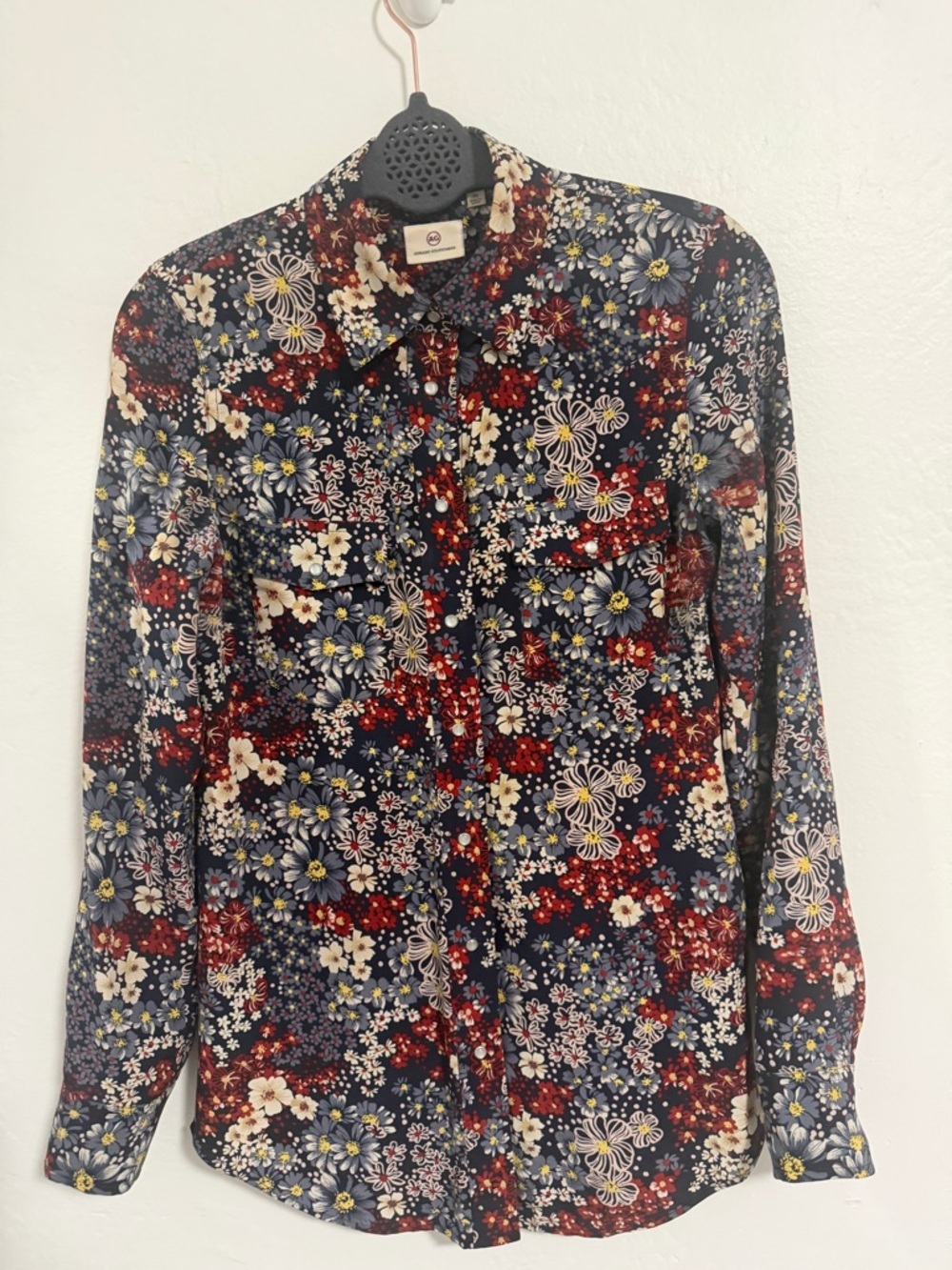 AG Adriano Goldschmied 100% Silk Floral Button Down Blouse XS Western Style